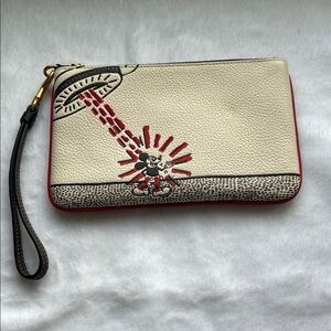 Coach Cream Red Black Mickey Wristlet Clutch